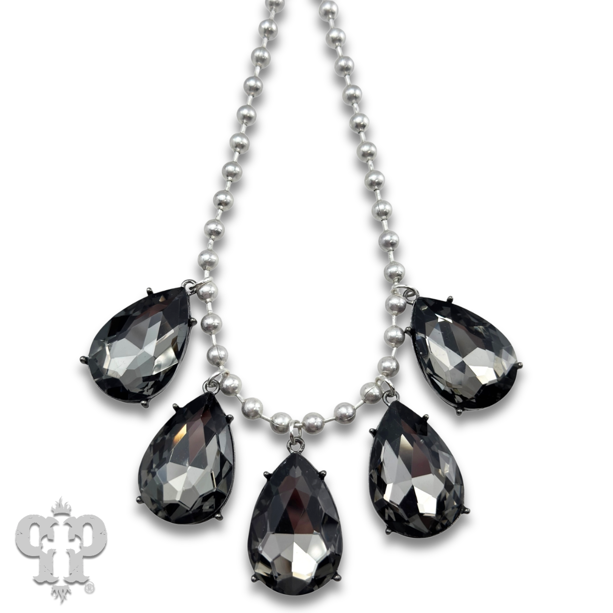 Ball chain necklace with large rhinestone teardrop charms