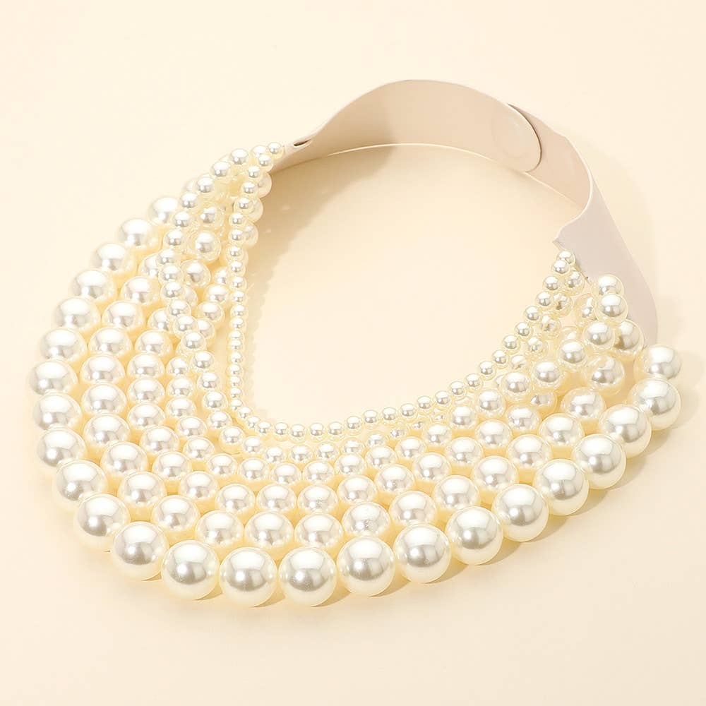 Chunky Metal Ball Beaded Multi Layered Faux Leather Magnetic Necklace