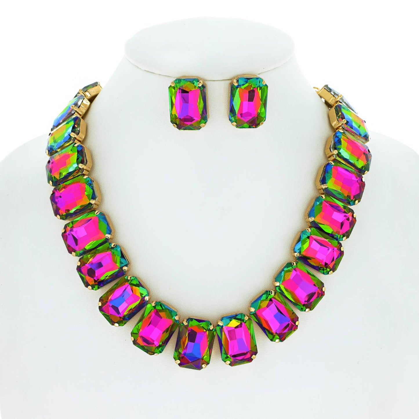 Crystal Octagon Cut Collar Necklace Set