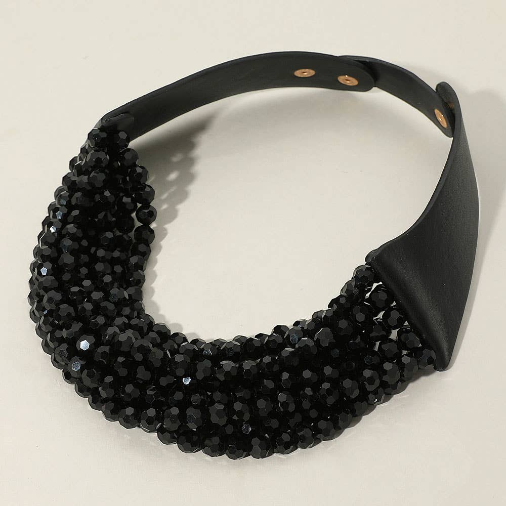 Chunky Acrylic Beaded Multi Layered Faux Leather Necklace