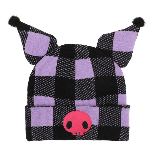 Kuromi Buffalo Plaid 3D Cuff Beanie