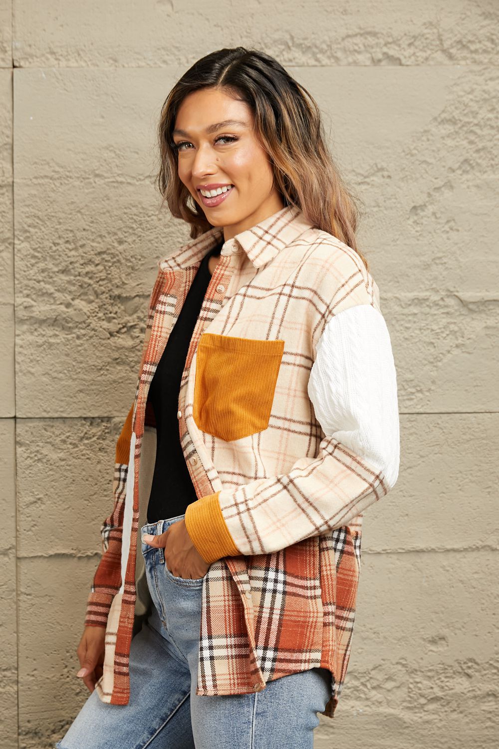 Plaid Color Block Dropped Shoulder Shacket