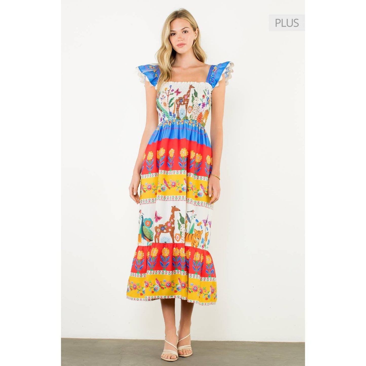 /Size XL/ Smocked Flutter Sleeve Animal Print Maxi Dress