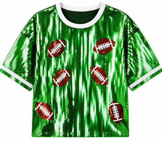 Green sequin football top (one size) fits small medium large