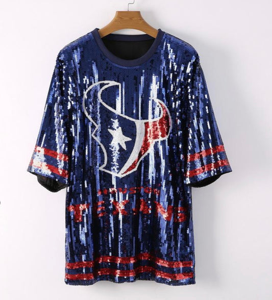 Custom Sequin Texans Dress (One Size fits Small, Medium, Large)