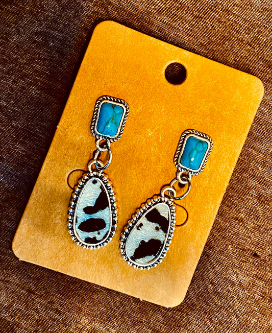 Cowprint Turq earrings