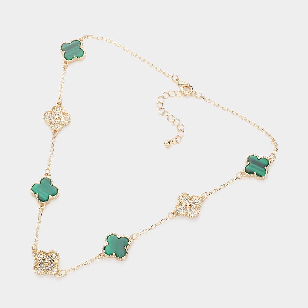 Stone Paved Natural Stone Quatrefoil Station Necklace