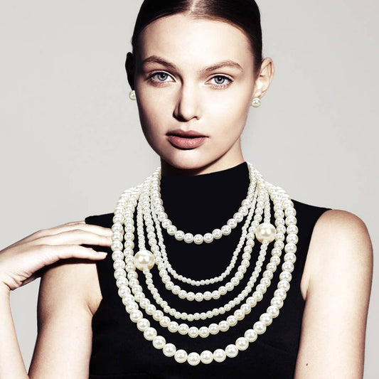 Pearl Beaded Multi Layered Statement Necklace