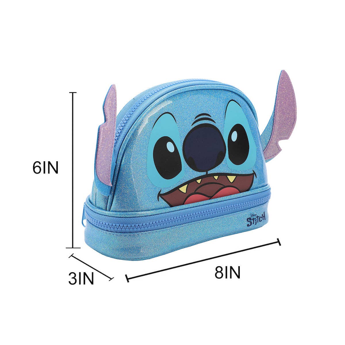 Lilo & Stitch Stitch Head Blue Glitter 6” Cosmetic Pouch