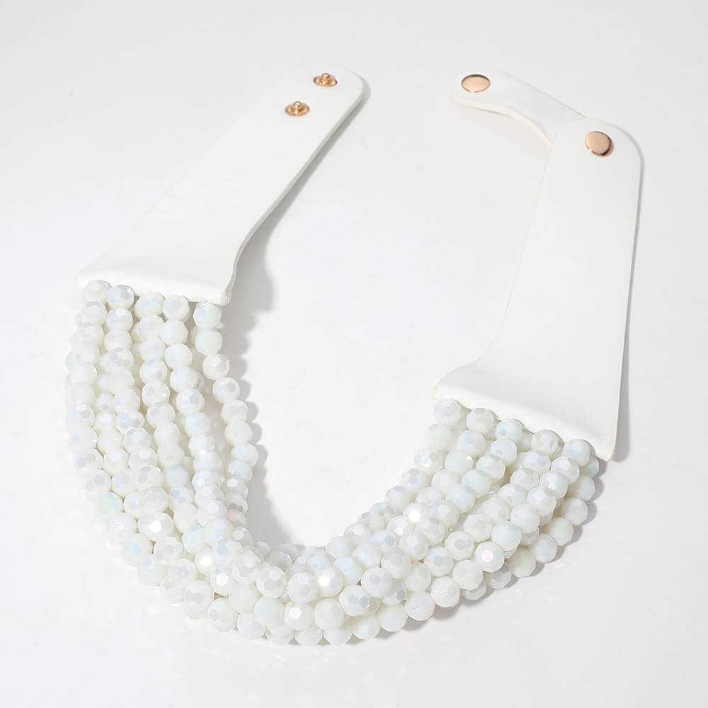 Chunky Acrylic Beaded Multi Layered Faux Leather Necklace