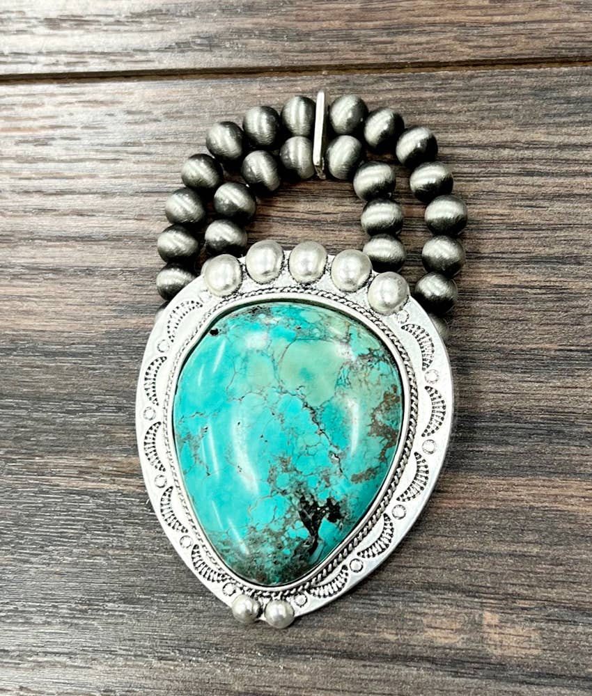 710701, Handmade Very-Big White Turquoise Stretch Bracelet