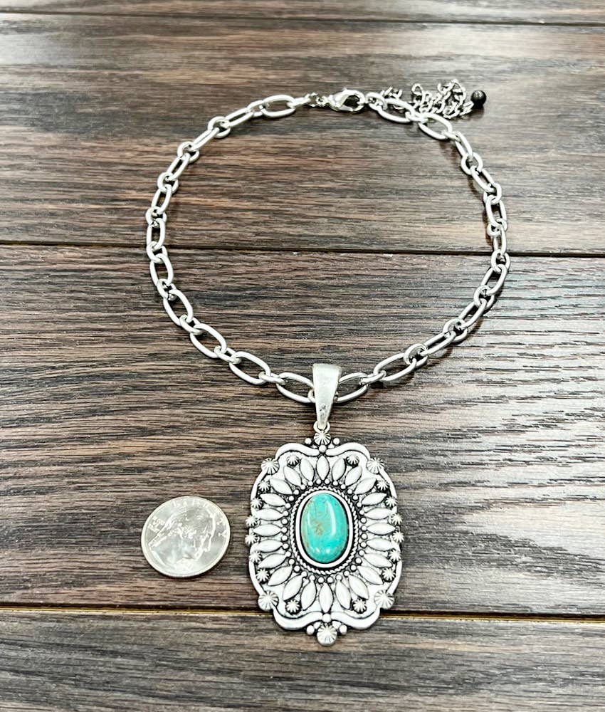 735704, 15" Concho Turquoise Necklace