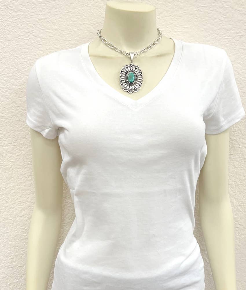 735704, 15" Concho Turquoise Necklace
