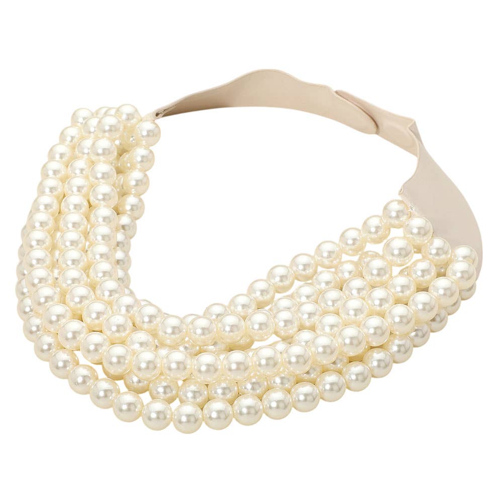 Pearl Beaded Multi Layered Faux Leather Magnetic Necklace
