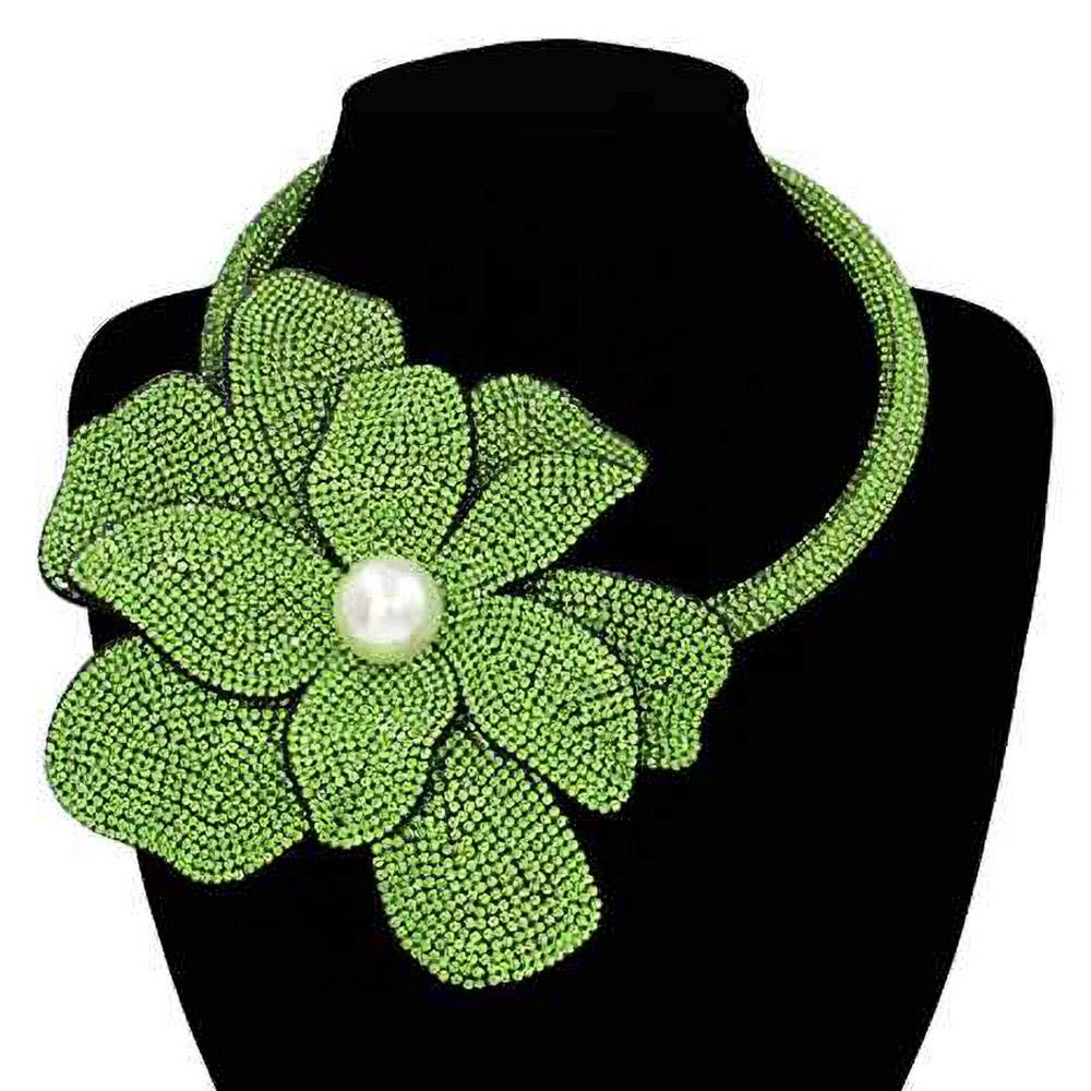 Pearl Centered Bling Studded Oversized Flower Pointed Necklace