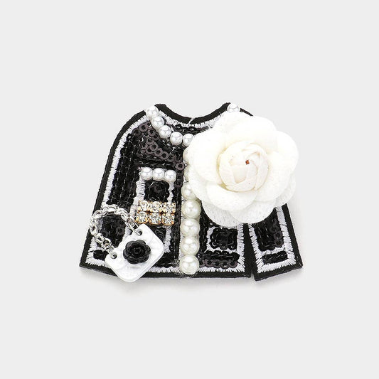 Felt Back Flower Corsage Pear Sequin Women Jacket Brooch
