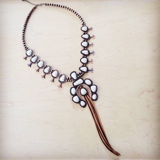 **White Turquoise Squash Blossom Necklace w/ Tassel 262aa