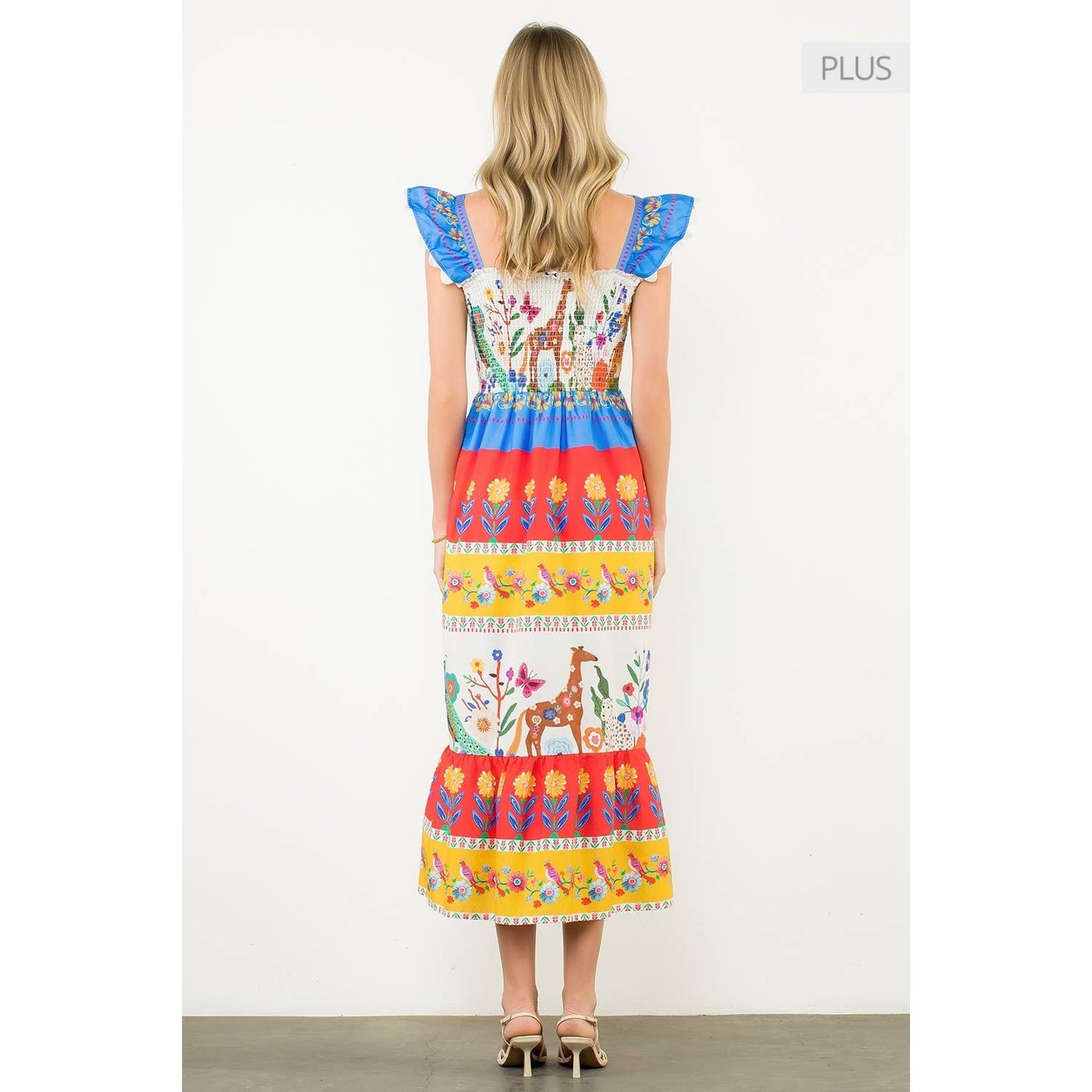 /Size XL/ Smocked Flutter Sleeve Animal Print Maxi Dress