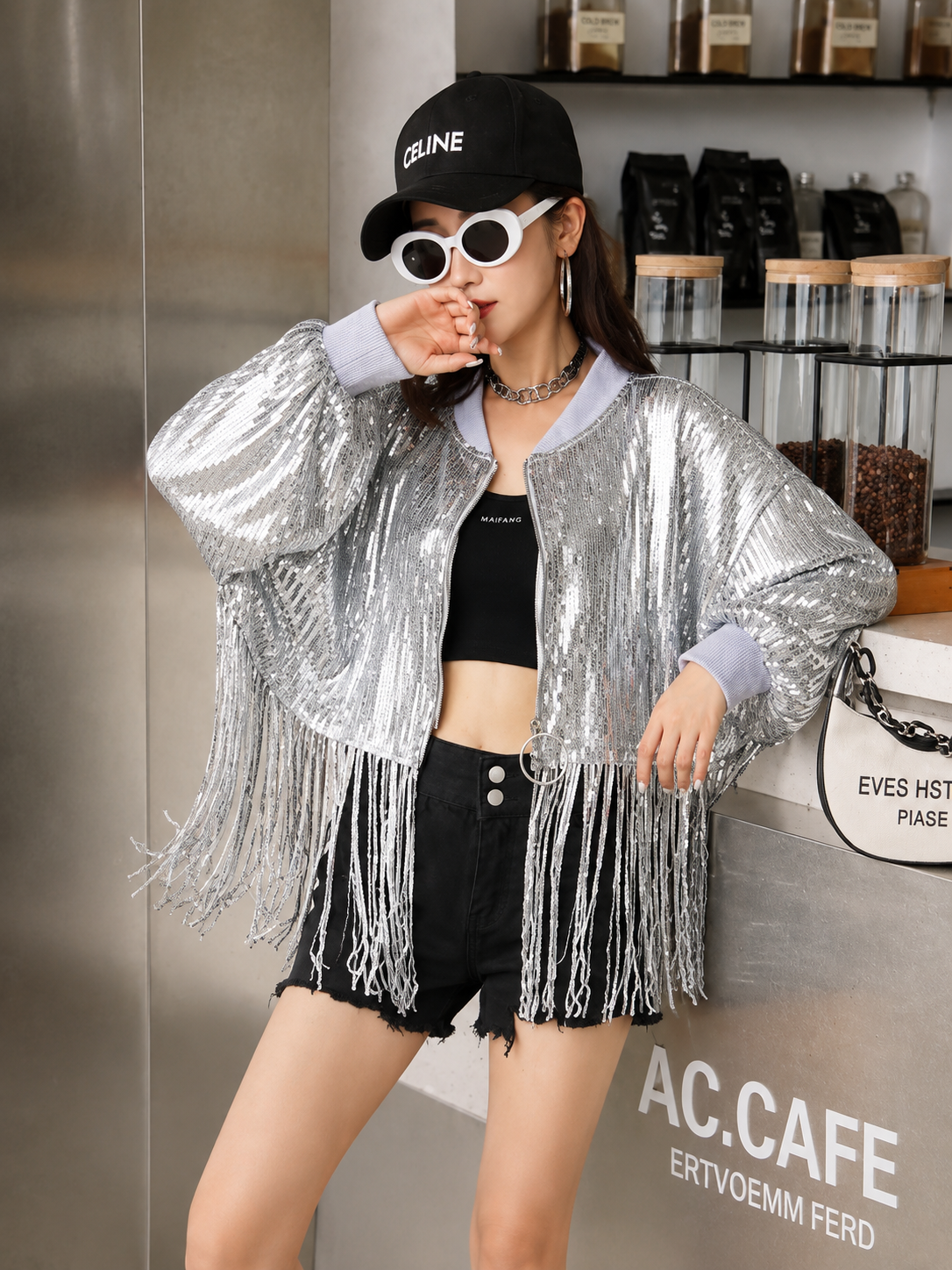 Silver Bombshell jacket (onesize) fits small medium large xl