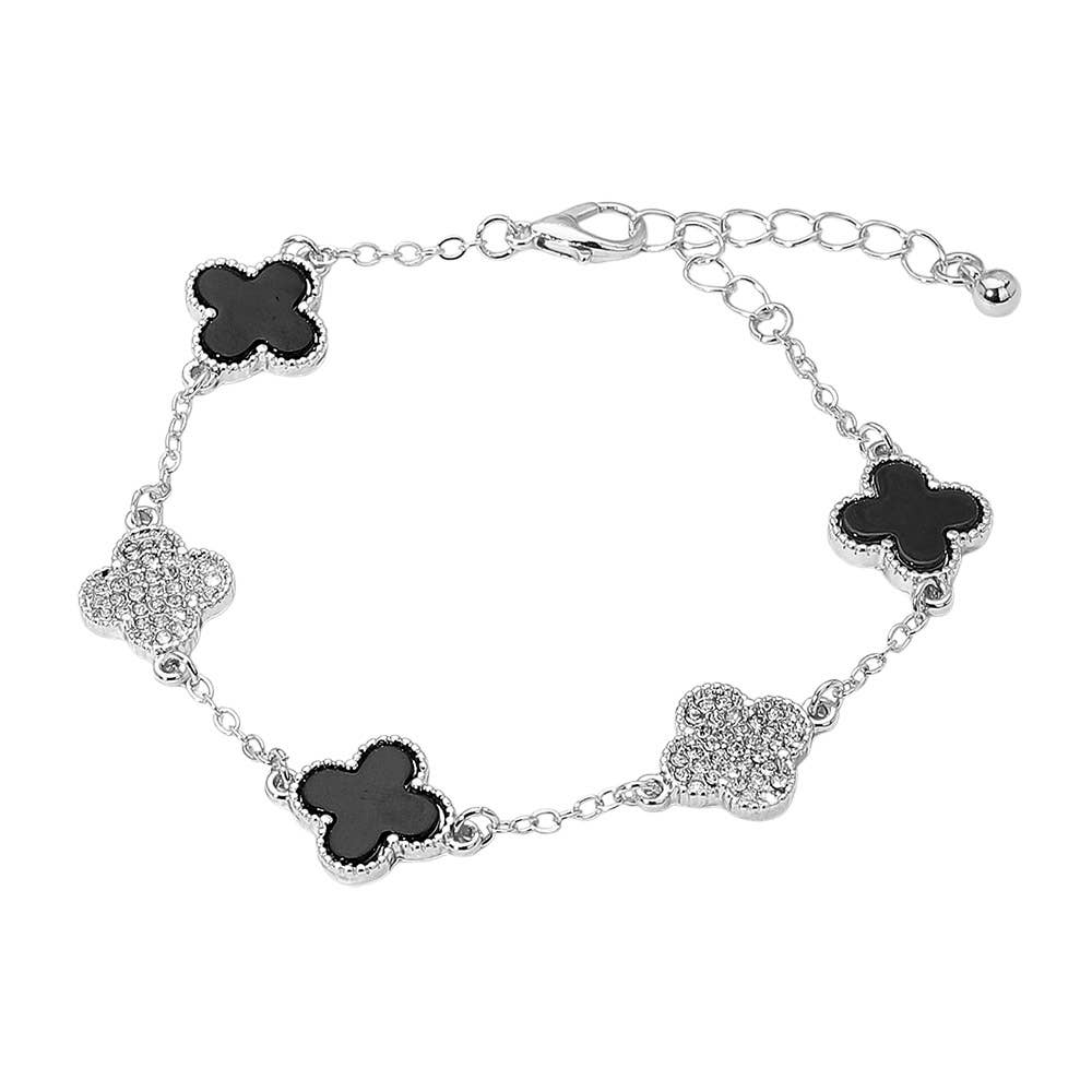 Gold Dipped Quatrefoil Charm Link Station Bracelet