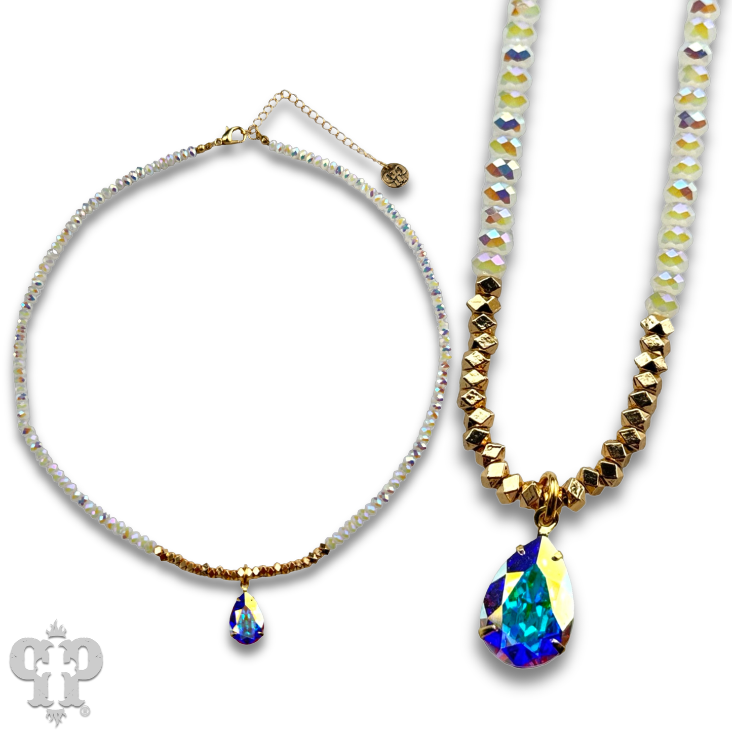 Faceted bead necklace with Austrian crystal teardrop