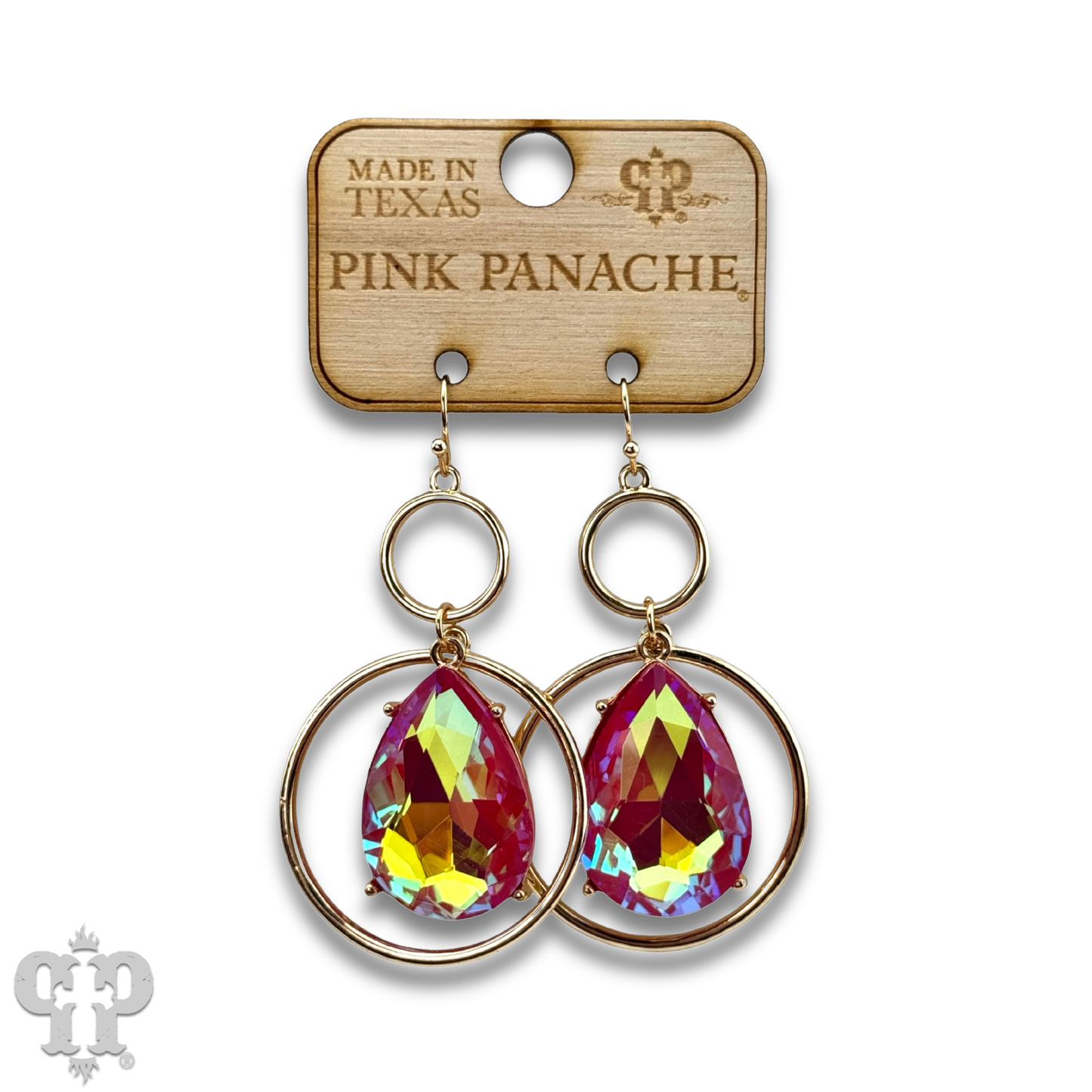 Pink rhinestone teardrop in circle earring, last call