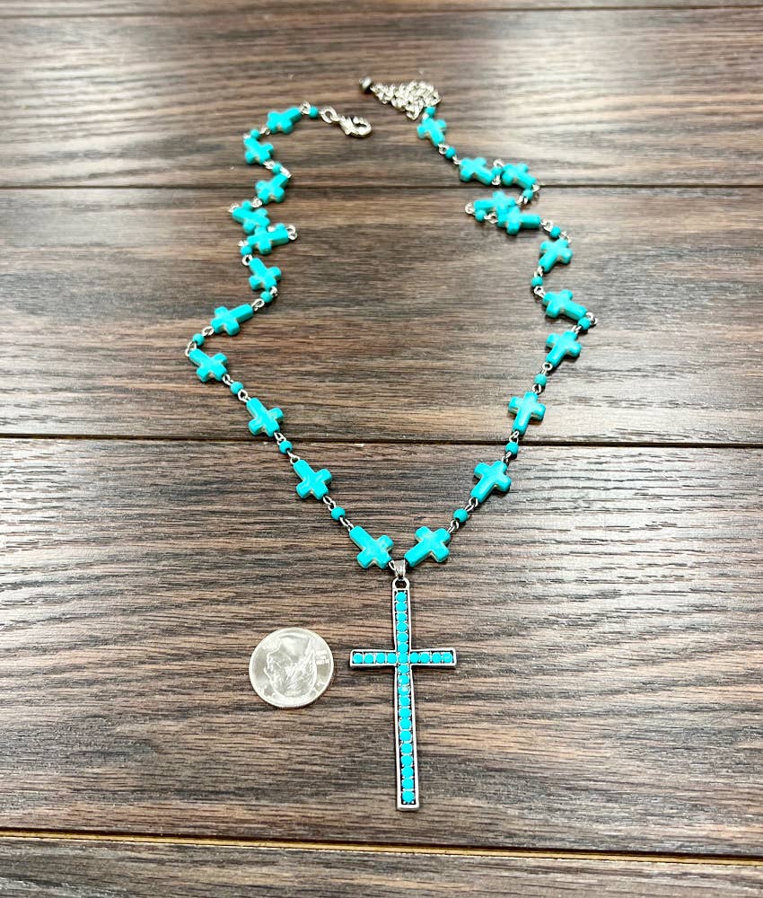 735650, Handmade Cross Synthetic Turquoise Necklace