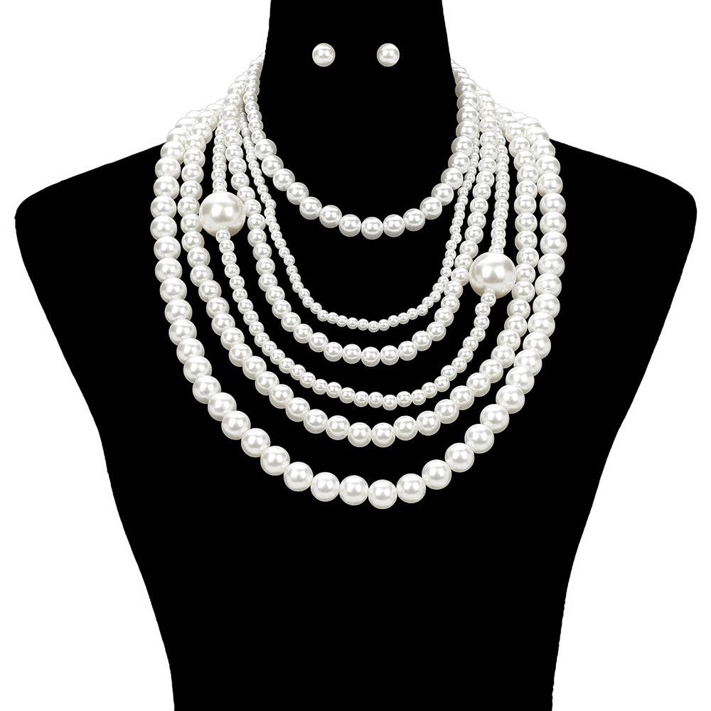 Pearl Beaded Multi Layered Statement Necklace