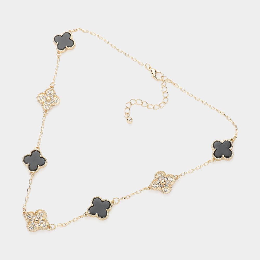 Stone Paved Natural Stone Quatrefoil Station Necklace