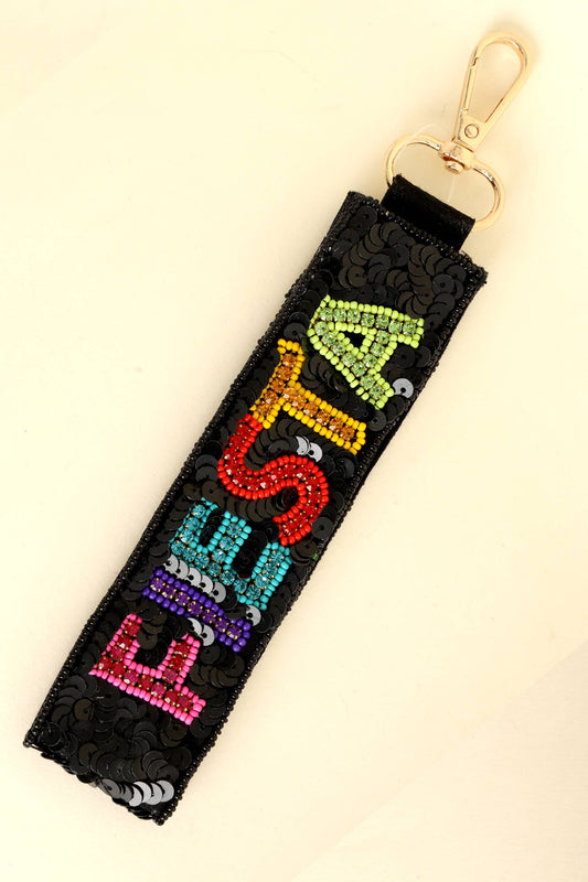 Fiesta Long Strip Seed Beaded Sequins Keychain