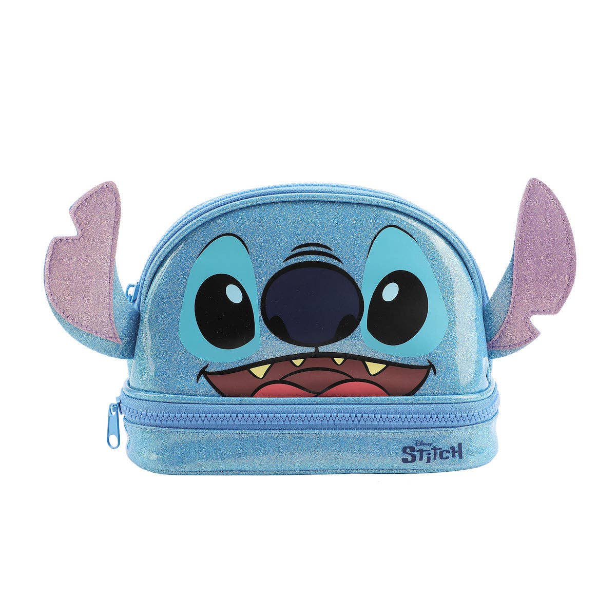 Lilo & Stitch Stitch Head Blue Glitter 6” Cosmetic Pouch