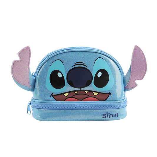 Lilo & Stitch Stitch Head Blue Glitter 6” Cosmetic Pouch