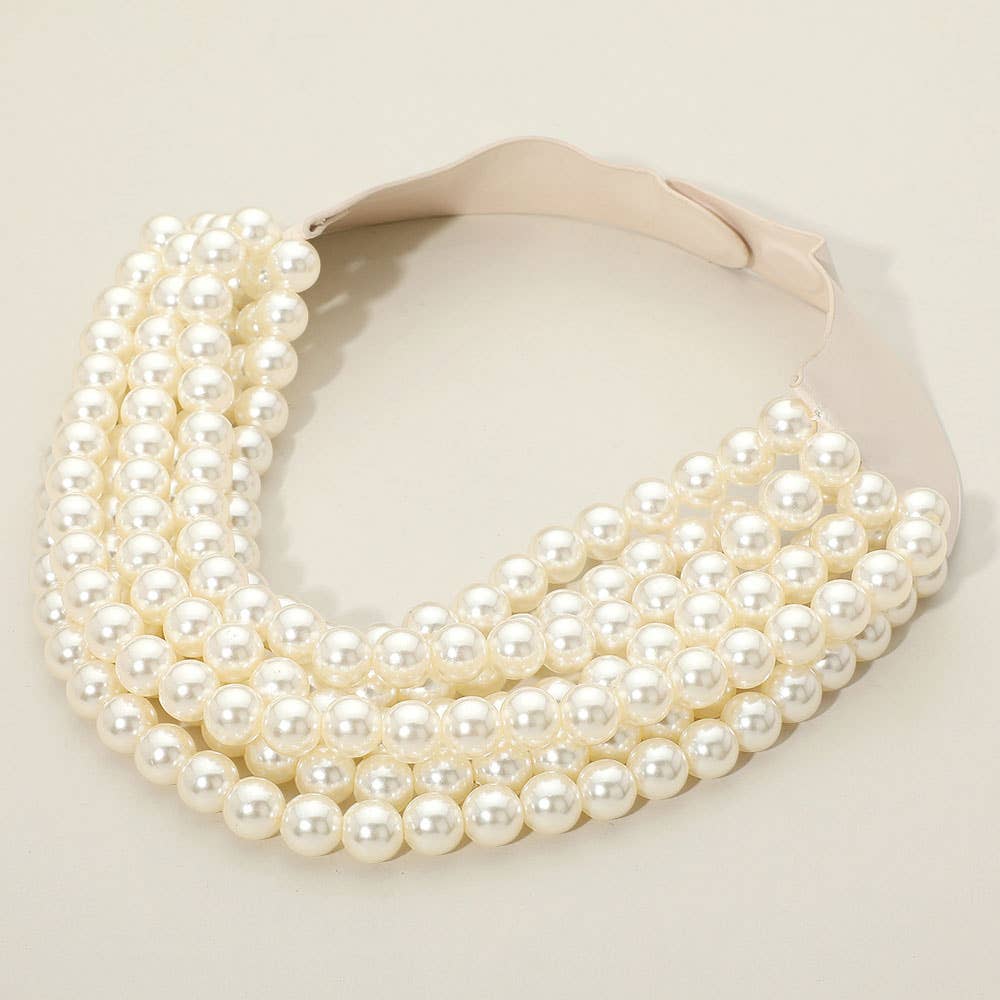 Pearl Beaded Multi Layered Faux Leather Magnetic Necklace