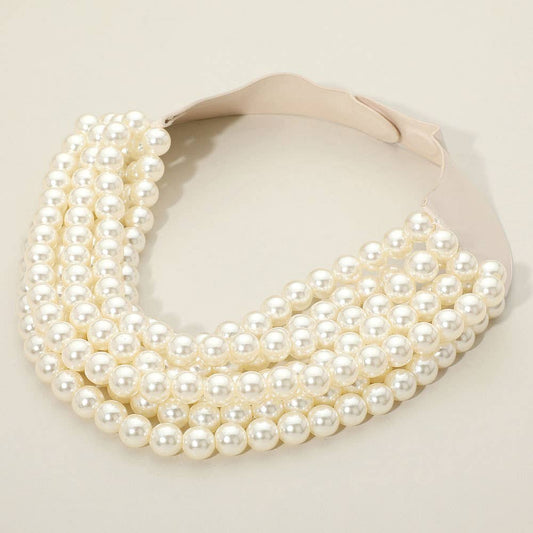 Pearl Beaded Multi Layered Faux Leather Magnetic Necklace