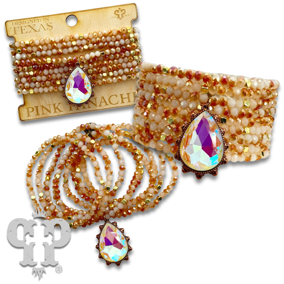 White opal rhinestone teardrop charm bracelet