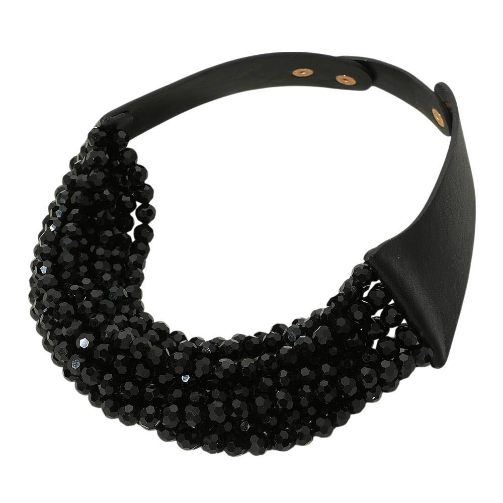 Chunky Acrylic Beaded Multi Layered Faux Leather Necklace