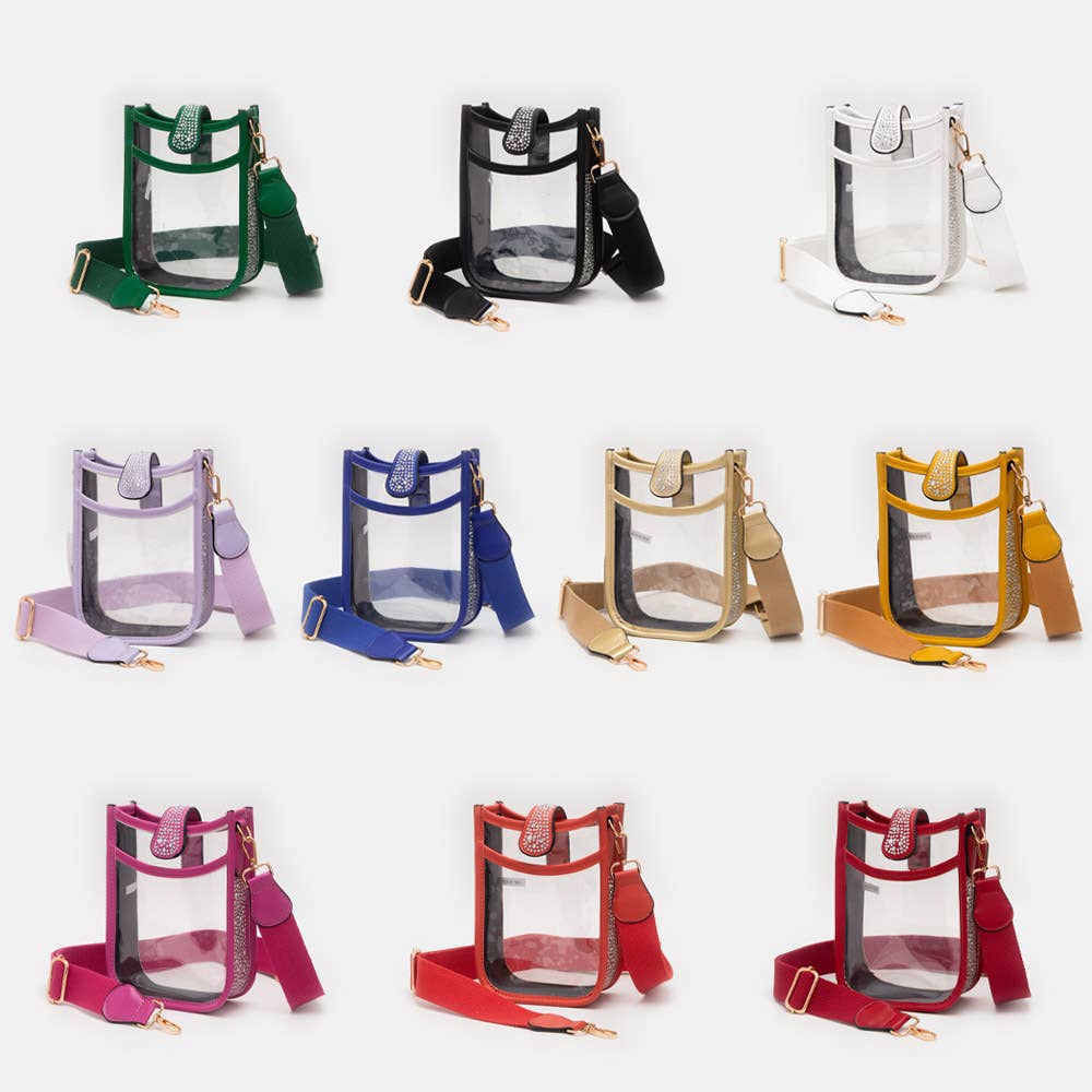 Bling Studded Faux Leather Transparent Mini Crossbody Bag