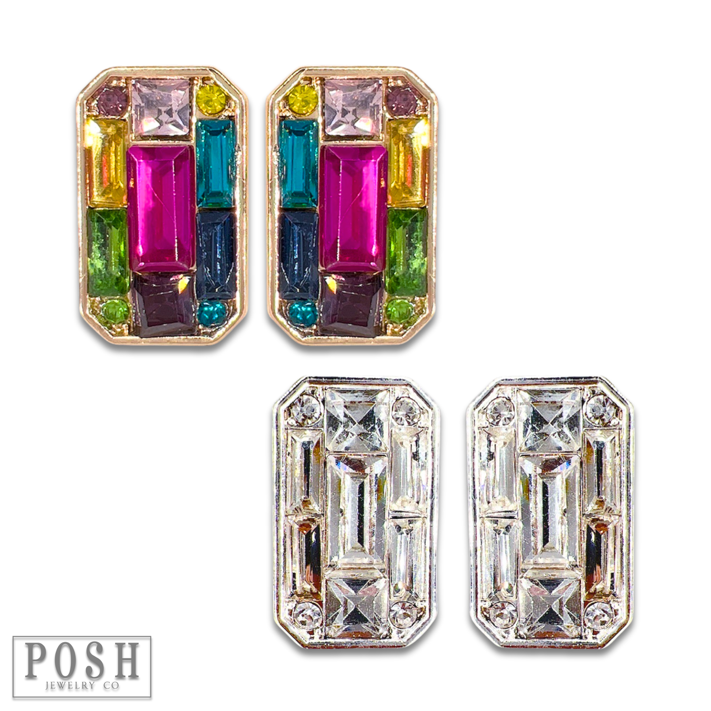 Rectangle rhinestones stud earring, last call