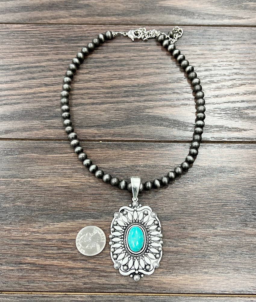 735153, 16" Handmade Navajo Concho Turquoise Necklace