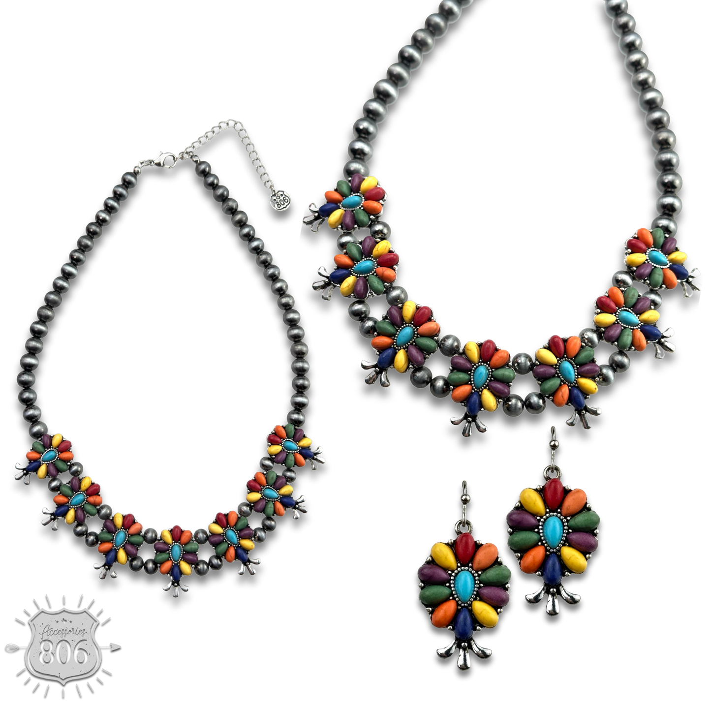 Stone flower squash blossom necklace set, last call