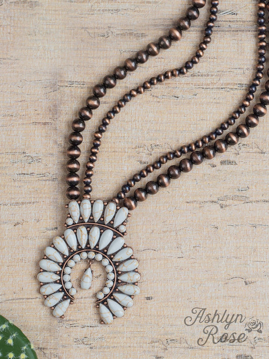 Walking About Town Cream Squash Blossom Beaded Necklace, Copper