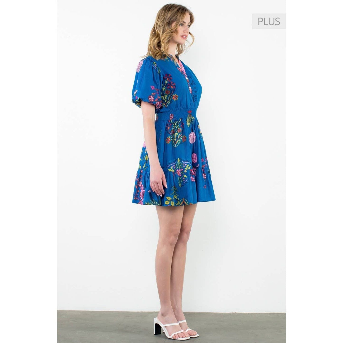 /Size XL/ Embroidered Puff Sleeve Smocked Dress