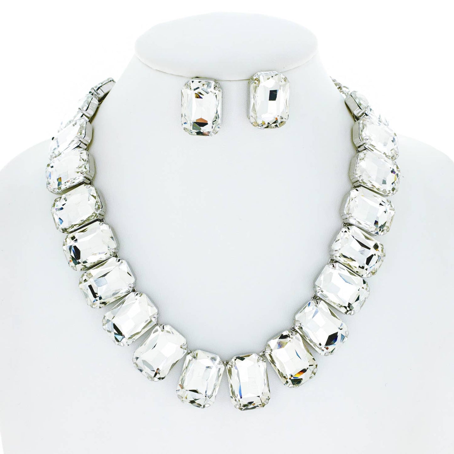 Crystal Octagon Cut Collar Necklace Set