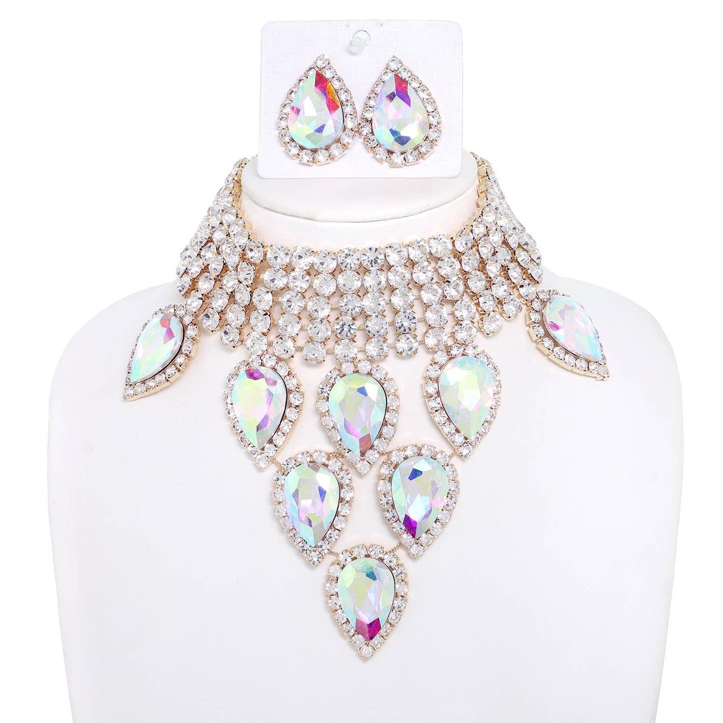 Christmas Lights Gemstone Choker Bib Necklace Set
