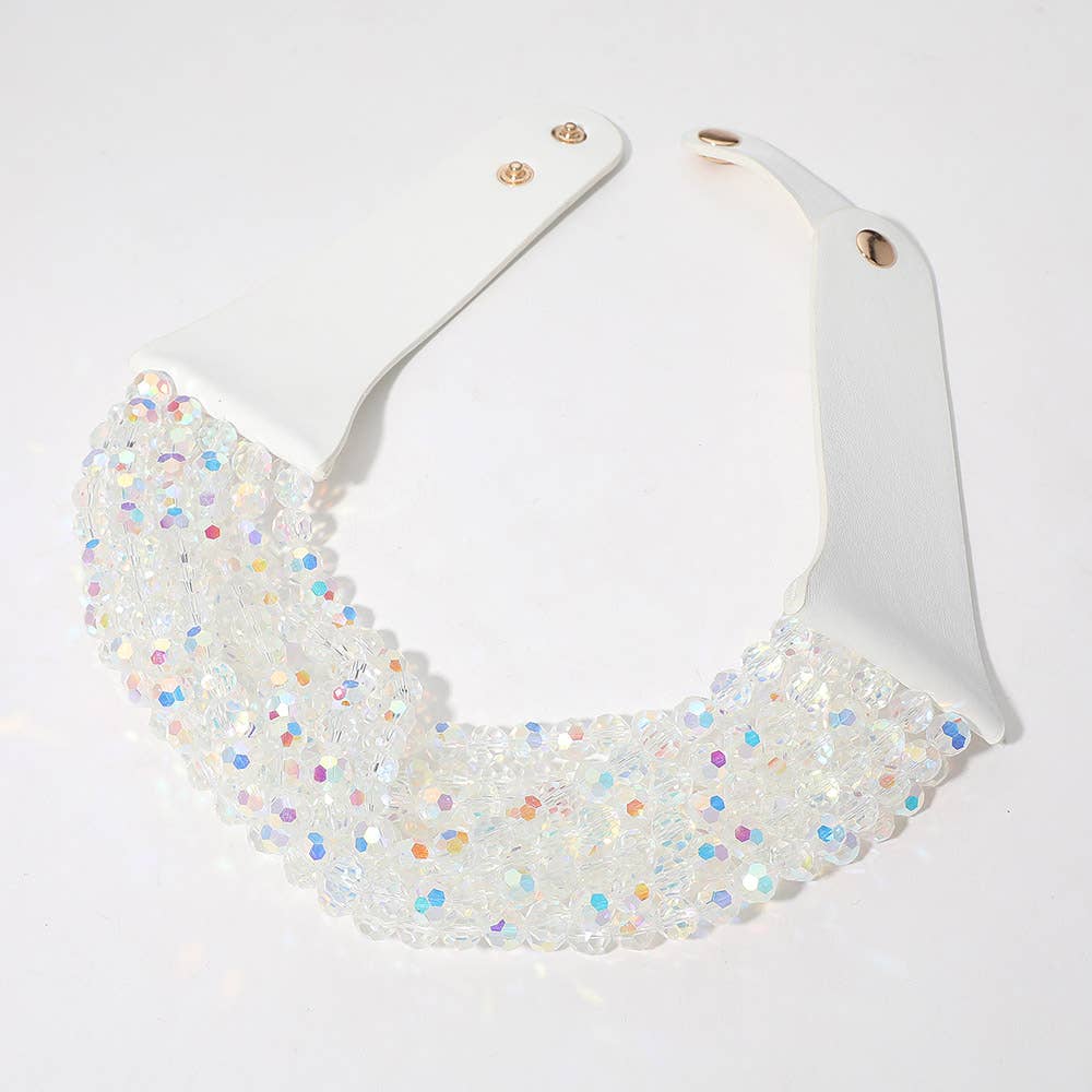 Chunky Acrylic Beaded Multi Layered Faux Leather Necklace