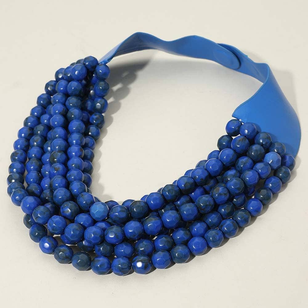 Chunky Bead Triple Layered Faux Leather Magnetic Necklace