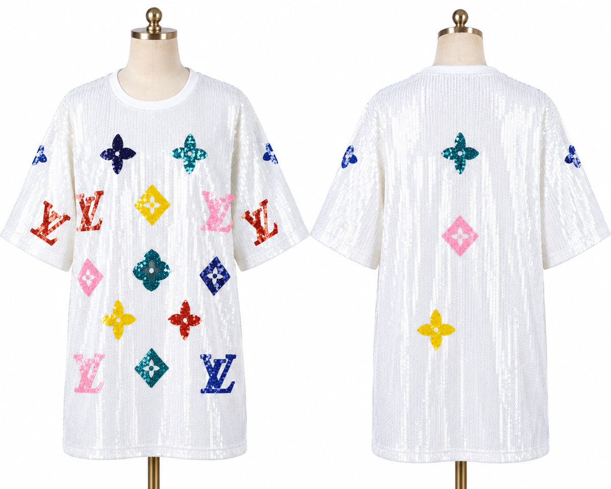 White sequin LV Dress (one size) fits small medium large