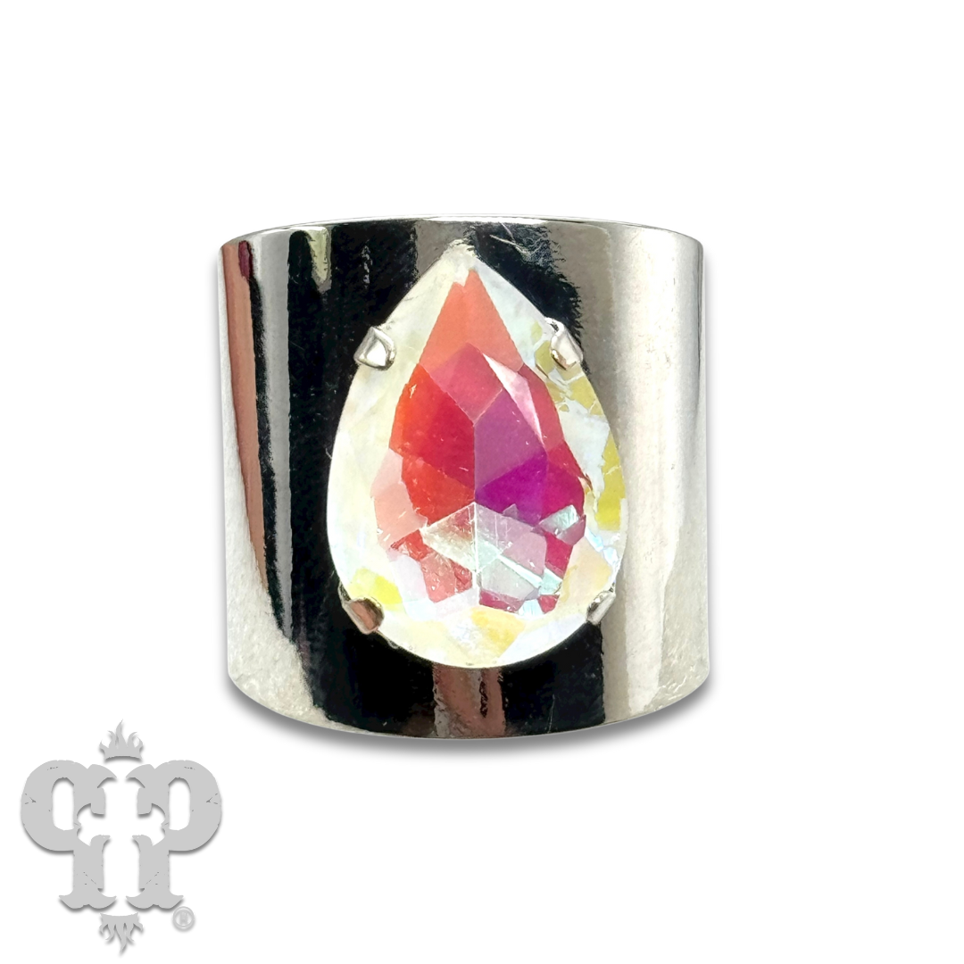 Rhinestone teardrop adjustable base ring - LC