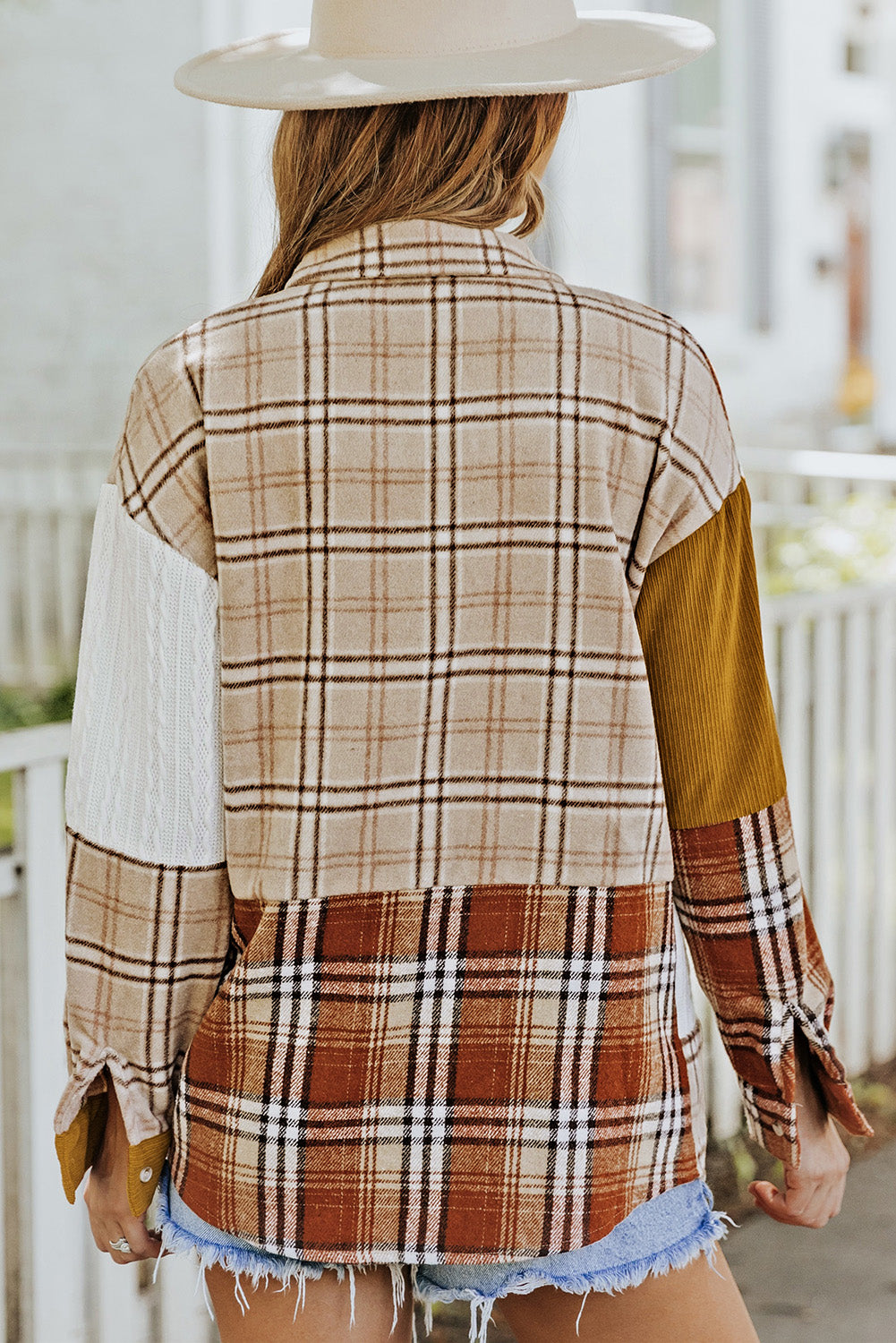 Plaid Color Block Dropped Shoulder Shacket