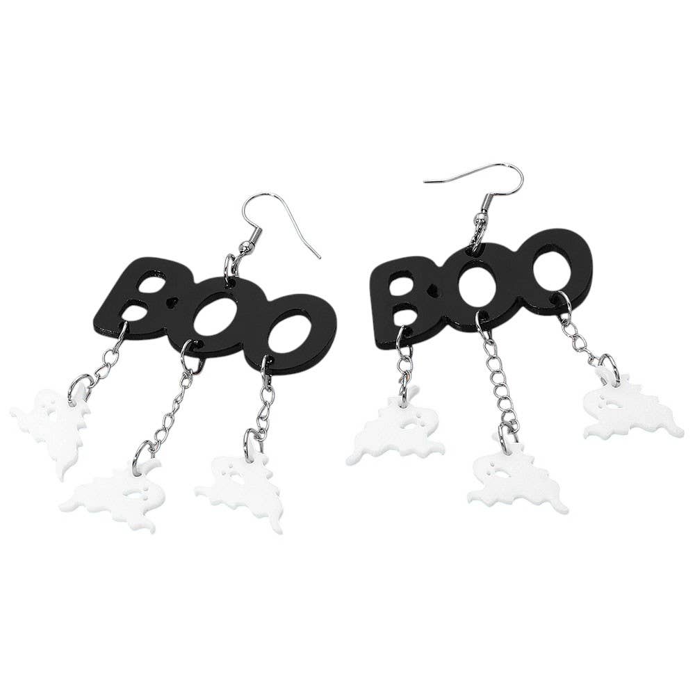 BOO Message Halloween Ghost Drop Earrings